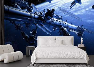 A Modern Space Station Orbiting Earth Wall mural