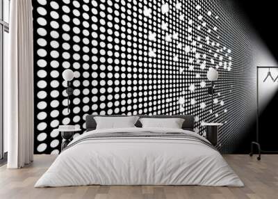 A White Dot Pattern On A Black Surface Creates A Perspective Effect Wall mural