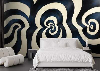 Abstract painting with curved black and white lines Wall mural