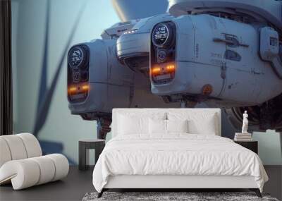 Close-up of Futuristic Aircraft with Illuminated Lights Wall mural