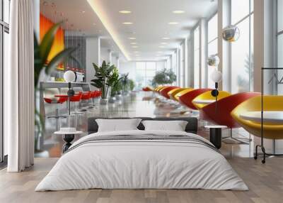 Modern Interior Design with Red and Yellow Chairs Wall mural