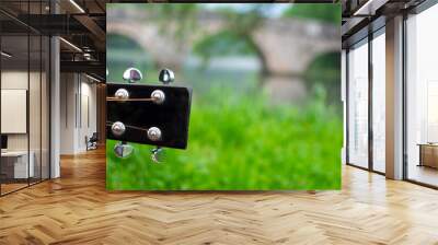 Closeup of guitar headstock with Roman bridge in background Wall mural