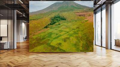 Aerial drone view of Mount Sinabung at Berastagi in North Sumatra, Indonesia. Wall mural