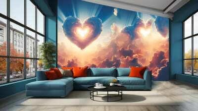 Beautiful sky love blue aesthetic heart wallpaper picture AI generated art Wall mural