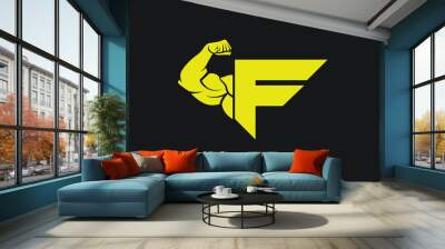 Fitness Gym logo with letter F, bicep flex logo, design, vector, emblem. Wall mural