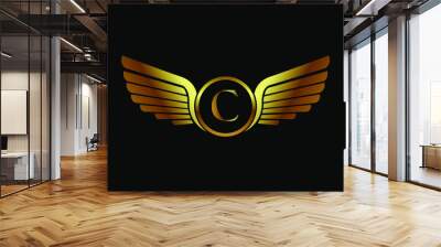 Wings logo element vector template design isolated on black background, two wings emblem with letter C logotype, modern creative trendy brand symbol Wall mural