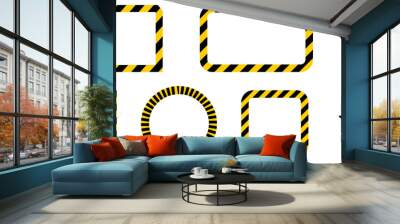 Frame caution with warning tape. Yellow black border danger sign. A line used for safety and caution in construction, on roads and in industry Wall mural