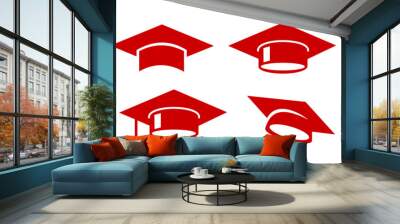 Graduation Cap icon, mortarboard cap symbol Line Art design elements. vector isolated on white Background Wall mural