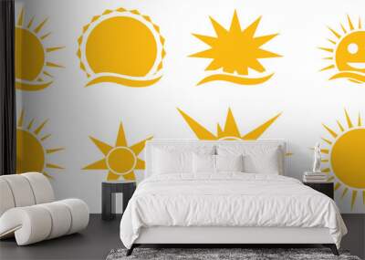 Sun icons set. Flat shining symbols collection. Daylight logos Wall mural