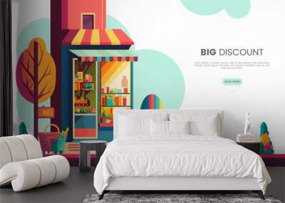 illustration of a shop in the background web banner Wall mural