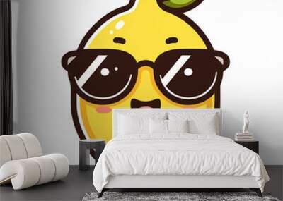 cute lemon wearing sunglasses cartoon icon character Wall mural