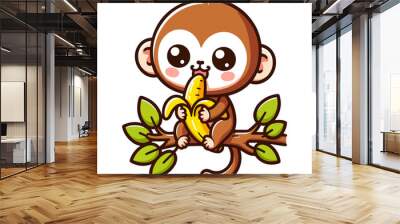 cute monkey cartoon icon character Wall mural