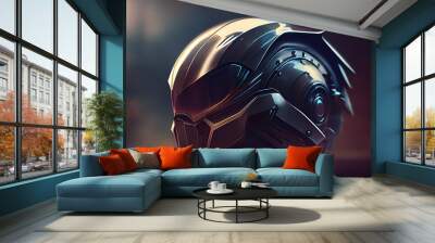 Concept of a futuristic motorcycle helmet on a blurry background. Wall mural