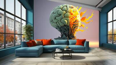 Illustration of brainstorming, business problem solving, bright ideas, and creative thinking. Idea generation for brainstorming visualization. Light bulb with a brain inside of it. Wall mural