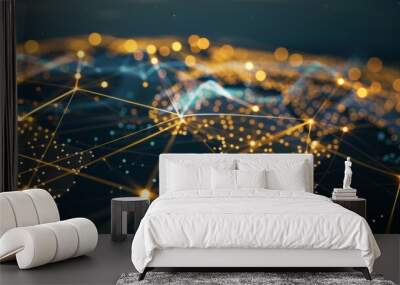 Golden Network of Interconnected Dots Wall mural