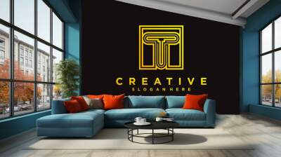 initial letter t logo with box line art modern concept, gradien colour. premium vektor, part 2 Wall mural