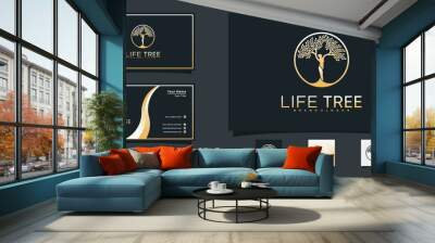 Life tree logo design with gold gradient colour and business card template. logo can be used for company, bisnis, and salon Premium Vektor. part 1 Wall mural