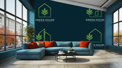 Minimalist green house logo design collection with unique line art style Premium Vector Wall mural