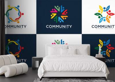 Set of colorful community human logo design collection Wall mural