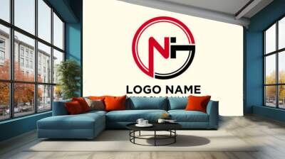 Circle logo with the letter NI inside. letters connecting with circles. Logo circle modern abstract Wall mural