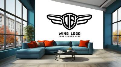 DE initial logo wings, abstract letters in the middle of black Wall mural