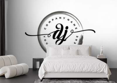 DJ initial handwriting logo template. round logo in watercolor color with handwritten letters in the middle. Handwritten logos are used for, weddings, fashion, jewelry, boutiques and business Wall mural