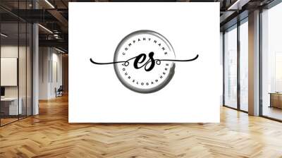 ES initial handwriting logo template. round logo in watercolor color with handwritten letters in the middle. Handwritten logos are used for, weddings, fashion, jewelry, boutiques and business Wall mural