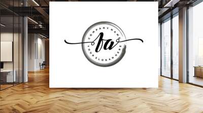 FA initial handwriting logo template. round logo in watercolor color with handwritten letters in the middle. Handwritten logos are used for, weddings, fashion, jewelry, boutiques and business Wall mural