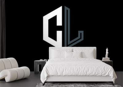 Initial letter CL minimalist line art hexagon shape logo. color  blue,white,black background Wall mural