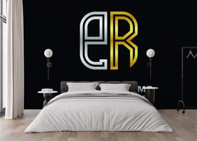 initial letter PR logo Abstract vector minimalist. letter logo gold and silver color Wall mural