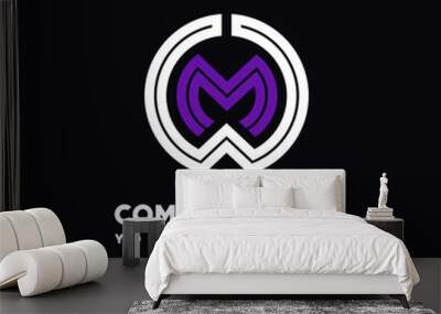 initial letter WM logo, round logo white, purple lowercase letters Wall mural