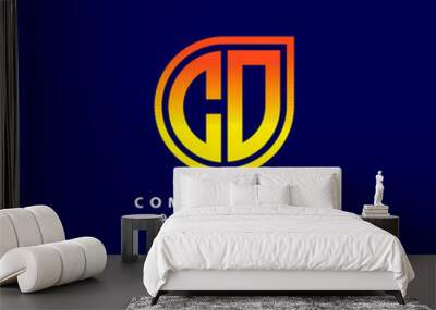 letter CO orange abstract logo, with a blue background Wall mural