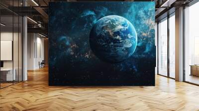 Fantasy earth globe planet on dark space background. Generative AI Wall mural