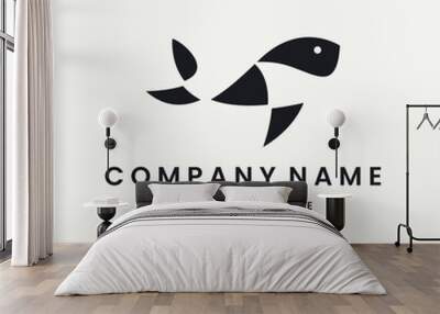 Fish Logo vector design template black logo and white background Wall mural