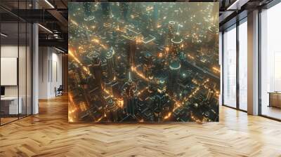 Futuristic Cityscape with Glowing Lights Wall mural