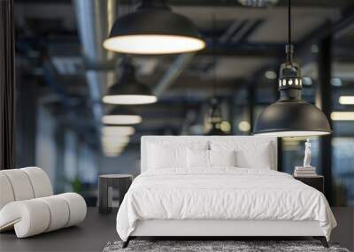 Modern rounded industrial led light lamps in row. London office Wall mural