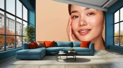 Portrait asian woman model with beautiful natural face healthy facial skin cosmetic. AI generated Wall mural