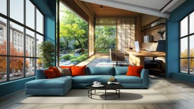 Zen Office with Garden View Wall mural