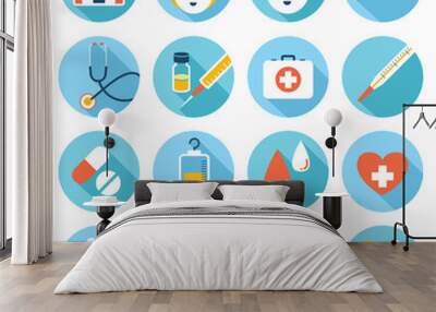 flat icons set : health care, medical object Wall mural