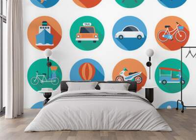 flat icons set : transportation, trips & travel Wall mural