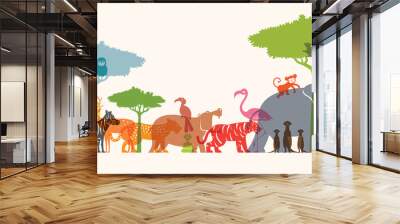 Group of Wild Animals, Zoo, Silhouette, Colourful Shape Wall mural