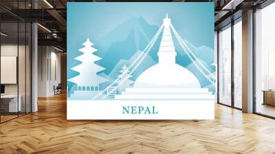 Nepal Skyline Landmarks in Paper Cutting Style Wall mural