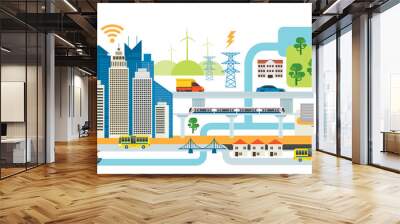 Smart City Infrastructure, Transportation, Connected, Energy and Power Concept Wall mural