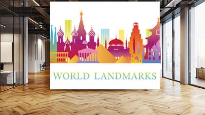 world skyline landmarks silhouette in colorful color Wall mural