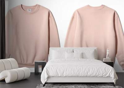 A blank light pink crewneck sweatshirt, front and back views, perfect for showcasing designs or promoting casual wear brands. Wall mural