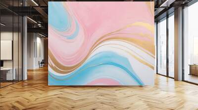 blue pink and golden marble texture abstract background with waves Wall mural