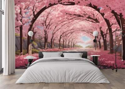 A path with a pink樱花lined archway.

 Wall mural