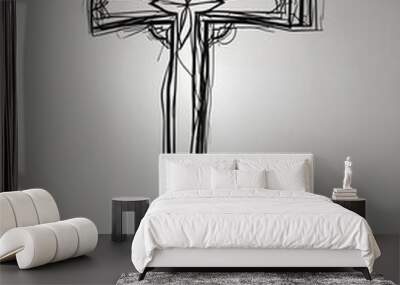 Digital png illustration of black outline of christian cross on transparent background. Wall mural