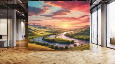 sunset over the mountains Wall mural