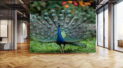 a magnificent peacock doing cartwheels with generative ai Wall mural